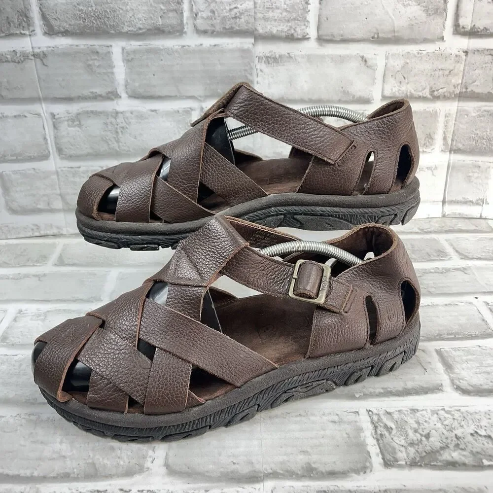 Teva Cross Up Men's Size 12 Brown Soft Leather Strappy Fisherman Comfort Sandal